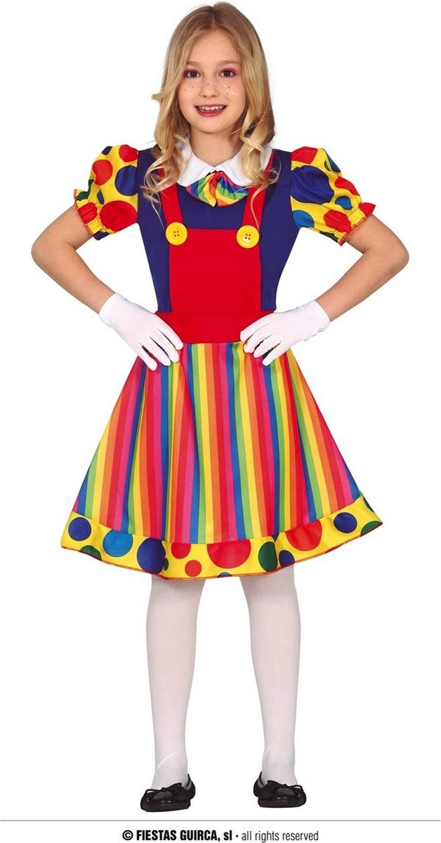 Clown & Nar Kostuum | Vrolijke Gekleurde Blije Clown | Meisje | 10 - 12 jaar | Carnaval kostuum | Verkleedkleding